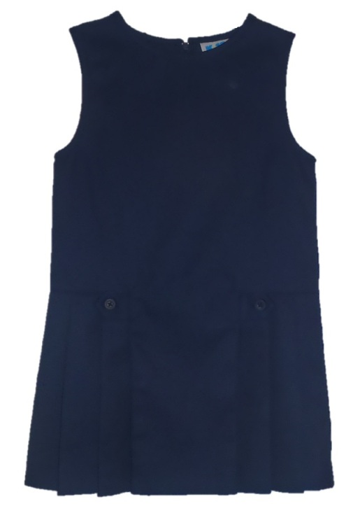 Drop Waist Pleated Jumper with Button Tabs #2762 - Navy Blue