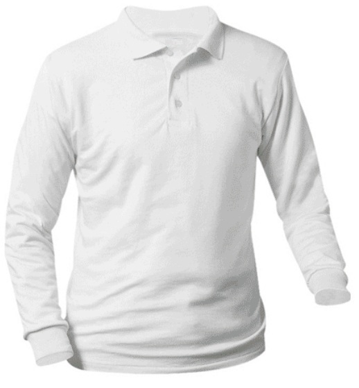 Unisex Interlock Knit Polo Shirt - Long Sleeve - White